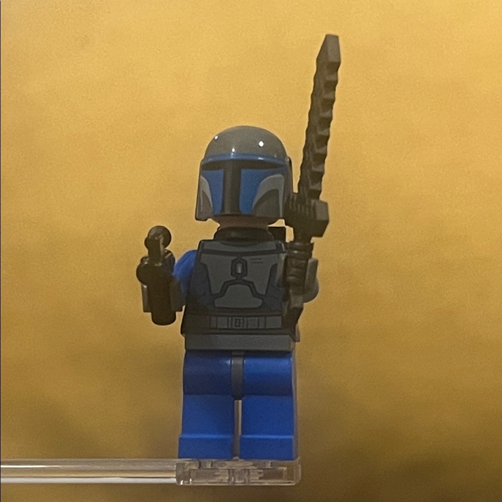 Blue and Gray Mandalorian Minifigure with Sword and pistol